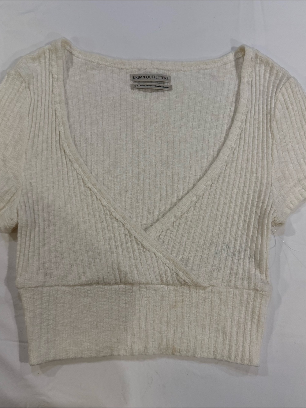 Urban Outfitters Off-White Ribbed Wrap Crop Top
